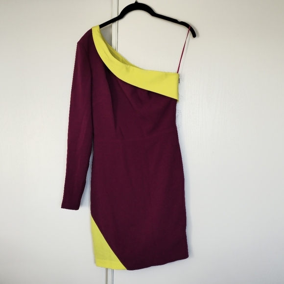 DRESS THE POPULATION Color Block, One Shoulder Mini Dress Small - Picture 1 of 2